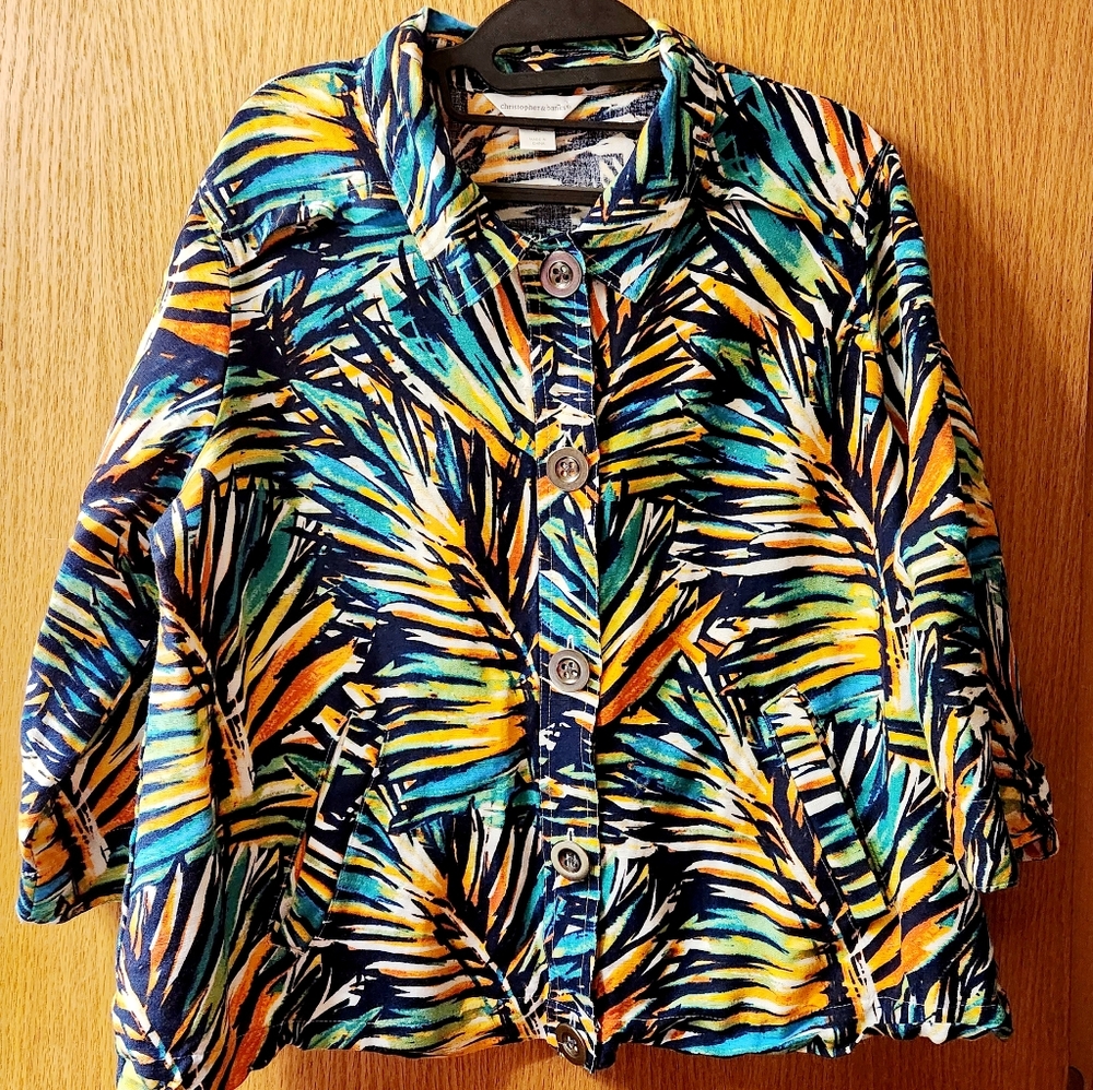 Christopher & Banks • sz XL Linen Blend Rainforest Hawaiian Tropical Blazer